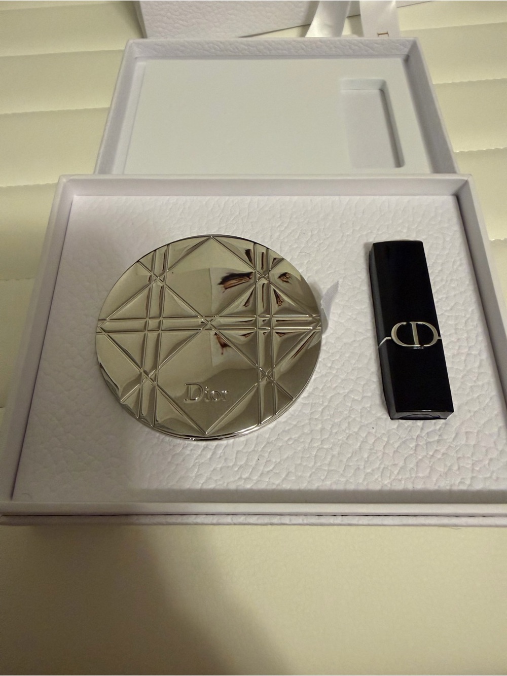 Dior White Gift Set with Logo mirror and lipstick